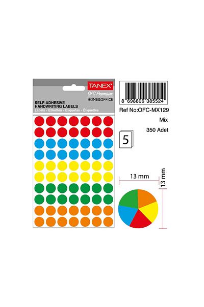 Tanex Ofc-129 Етикет за офис, микс от цветове, 13 мм, 350 броя