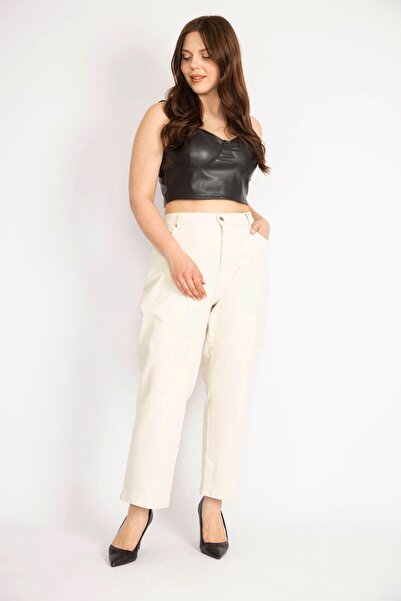 Şans Women's Beige Large Size 5 Pocket Lycra Jeans 65n36263