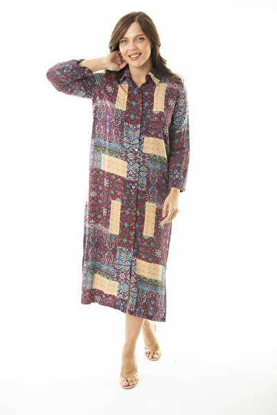 Şans Жіноче велике розмір бордо тканий віскозний матеріал з ґудзиками спереду...