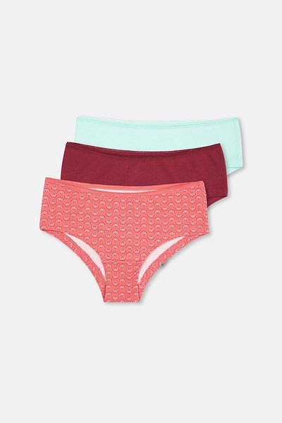 Dagi Plum-Pink-Turquoise Women's 3-Piece Patterned Hipster Panties