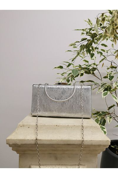 NAZART Women's Wavy Silver Evening Dress Clutch Chain Strap Hand Wedding Engagement Night Shoulder Bag
