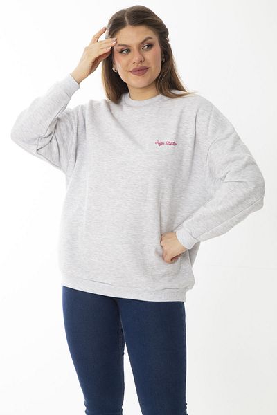 Şans Tricou gri pentru femei de mărime mare cu broderie în relief 65N37008