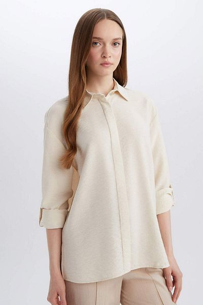 DeFacto Regular Fit Basic μονόχρωμο μακρυμάνικο πουκάμισο τουνίκ E0785AX25SP