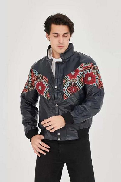 modamtn    Men's Lined Vintage Jacket with Plush Inside Collar - Navy Blue