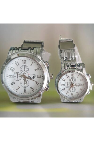 OEM Silver analog quartz couple watch set