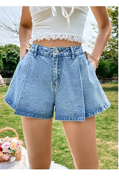 Marlix Jeans Women's Pleated Denim Shorts Jeans