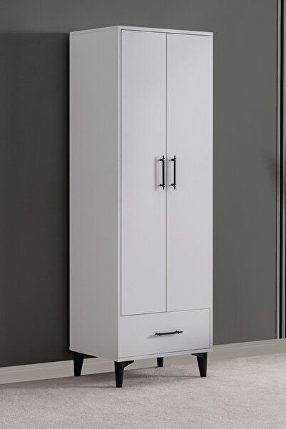 Setay Dolap, Blesk 2 Kapaklı Çekmeceli Raflı Beyaz Dolap Gardırop