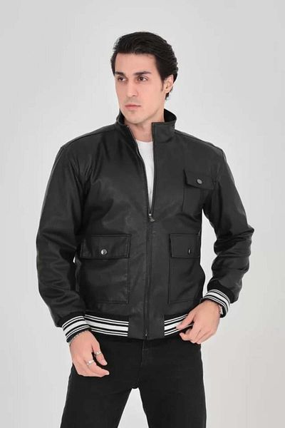 modamtn Men's Zippered Inner Fiber and Lined Faux Leather Jacket - Black