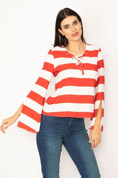 Şans Tekstil Women's Red Sleeve Slit Blouse 26a30165