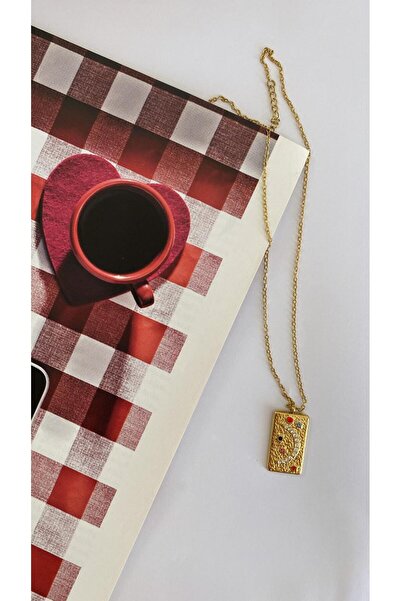 marsel aksesuar قلادة من الفولاذ الذهبي مربعة الشكل من حجر هلال ملون