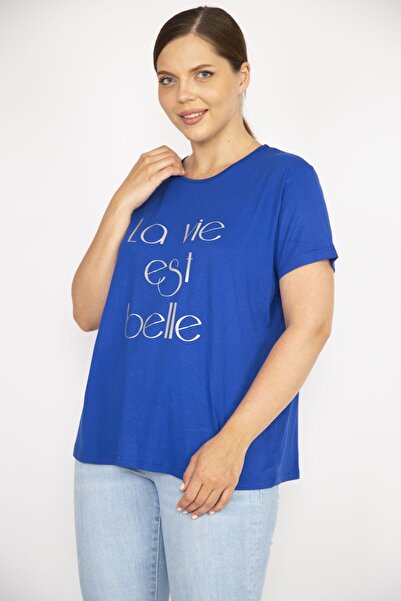 Şans Women's Saks Plus Size Lacquer Printed Blouse 65n36589