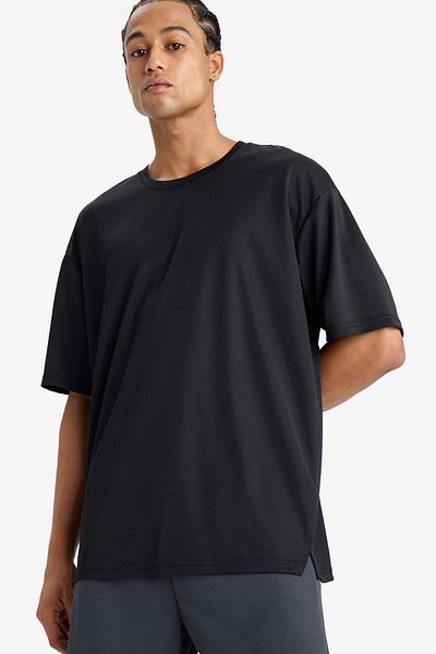 DeFacto Boxy Cutout Crew Neck Athlete's T-Shirt - Rigging Print, Short Sleeve D6726Ax25Sp