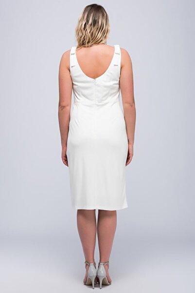 Şans Tekstil Women's White Bird Eye Detailed Dress 26A14418 26A14418Bone