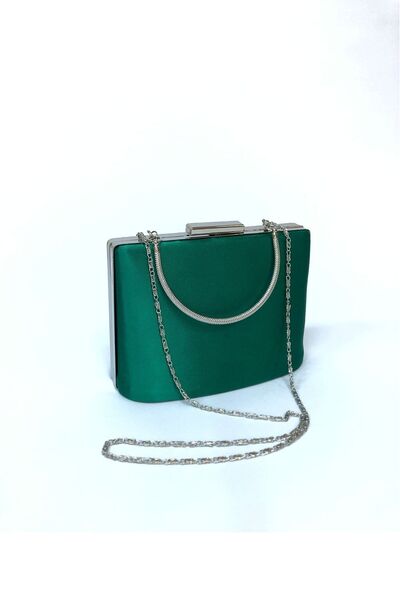 NAZART Women's Satin Green Evening Dress Clutch Portfolio Ladies Bag