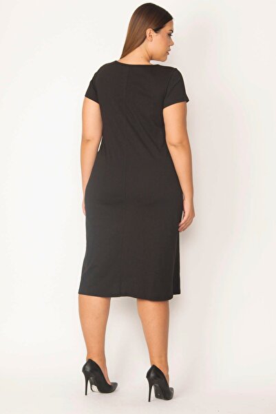 Şans Rochie de damă cu vâscoză brodată neagră mărime Plus 65n32619