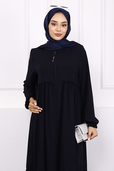 İmajButik Тъмносиня Абая с еластичен ръкав и волан