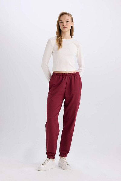 DeFacto Εύκαμπτο μπορντό Jogger Sweatpants - Skinny Leg Long με τσέπες και κορδόνια E5976ax