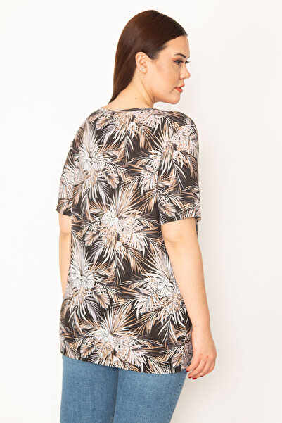 Şans Γυναικεία μπλούζα με μοτίβο γιακά ποδηλάτου βιζόν μεγάλου μεγέθους 65n32960