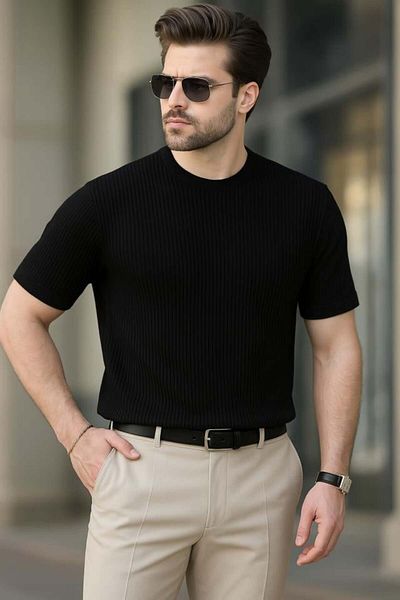 modamtn Men's Short Sleeve Crew Neck Knitwear Blouse