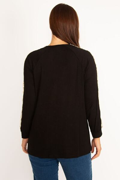 Şans Women's Large Size Black Lace Detailed Blouse 65n34646