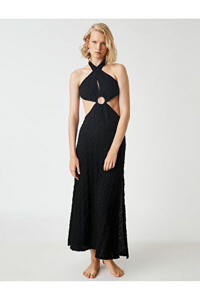 Koton Langes Strandkleid mit Neckholder und Fensterdetail