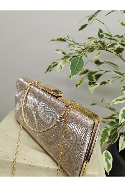 NAZART Women's Wavy Gold Evening Dress Clutch Chain Strap Hand Wedding Engagement Night Shoulder Bag