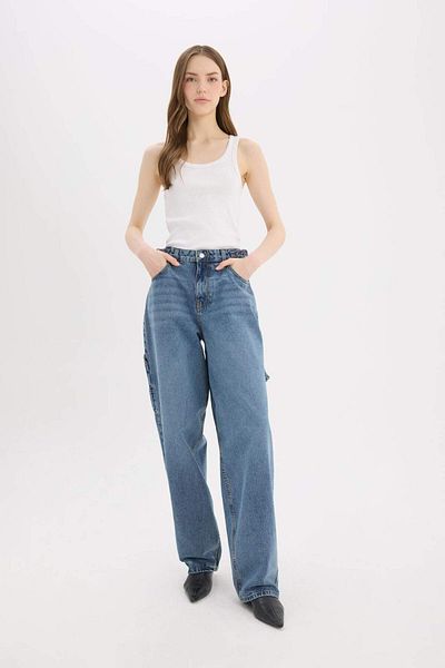 DeFacto Baggy Fit High Waist Straight Leg Long Jeans Pants D7963Ax25Sp
