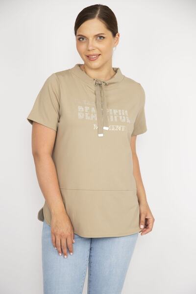 Şans Жіночий візон великого розміру з коміром, шнурівкою та каменями Світшот ...