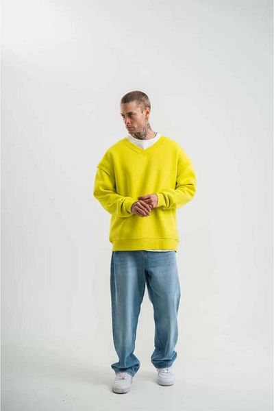 modamtn    Wide V-Neck Sleeve Rib Detailed Sweatshirt - Yellow