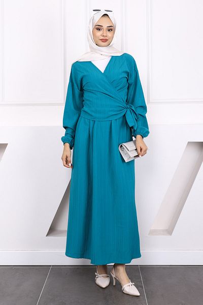 İmajButik Σετ μπλούζας Petrol Green Side Tie με φούστα