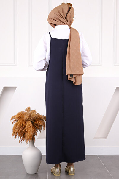 İmajButik Lacivert İp Askılı Jile Elbise