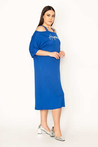 Şans Γυναικεία Saks μεγάλου μεγέθους Glitter Λεπτομερές εμπρός εμπριμέ φόρεμα βισκόζης 65n27473