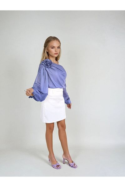 Kinzi Bluză din șifon cu un singur umăr pentru femei - Design elegant și elegant cu detalii florale
