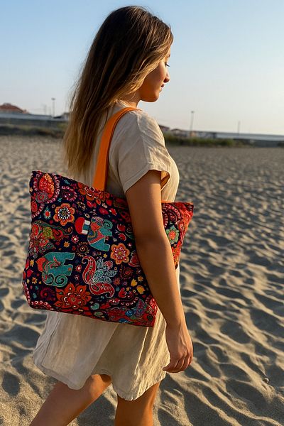 MER HOME Ethnic Elephant Pattern με φερμουάρ με επένδυση τσάντα παραλίας καθημερινή τσάντα ώμου