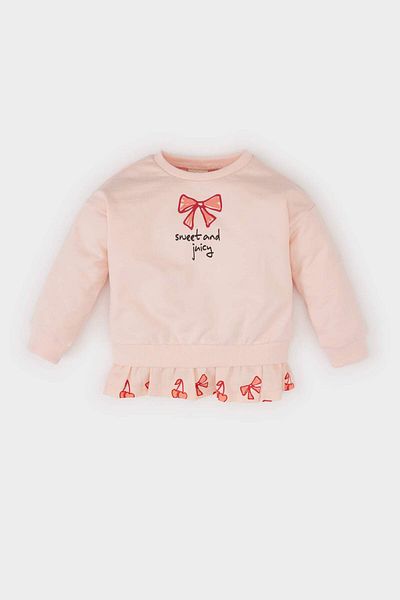 DeFacto Baby Girl Crew Neck Printed Soft Furry Inside Sweatshirt E2944A525Sp
