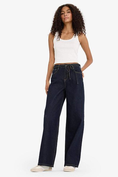 DeFacto Pantaloni lungi de blugi cu șireturi cu picioare largi E5707AX25SP