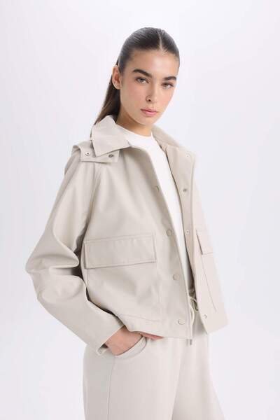 DeFacto Water Repellent Hood Detail Shirt Collar Rubber Look Raincoat D5751Ax25Sp