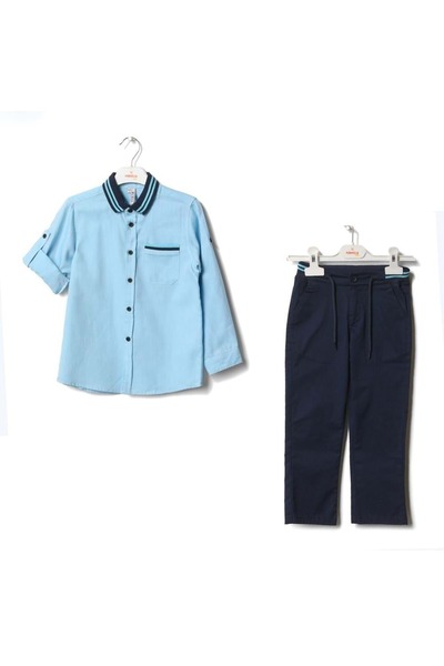Nanica Kids Garnished Shirt Chino Pants Suit Turquoise