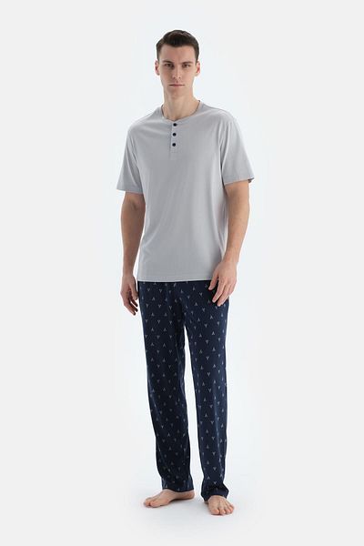 Dagi Set de pijamale triplu, gri, cu mâneci scurte, tricou, pantaloni scurți