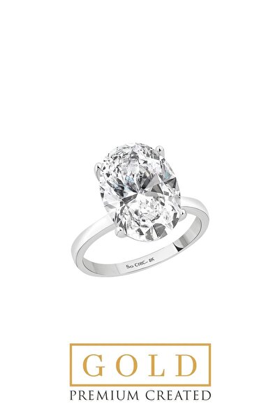 So CHIC... Premium Created Taşlı 8 Ayar Beyaz Altın 8.00 CT Effect Oval Tektaş Yüzük