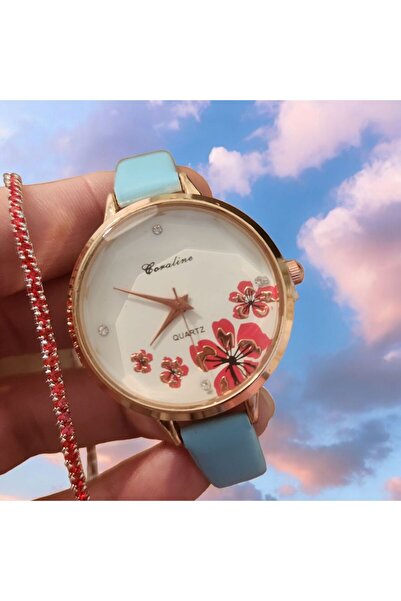 OEM Ceas elegant și casual pentru femei, cu curea albastră și brățară inclusă