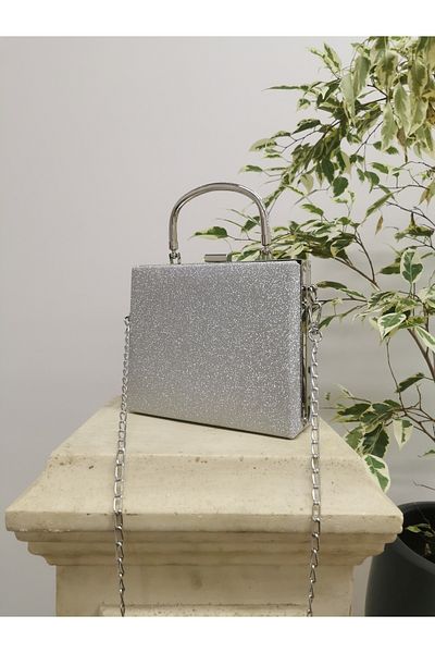 NAZART Women's Silver Sand Glitter Evening Dress Clutch Bag