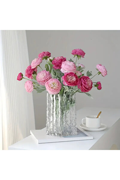 Yapay Çiçek Deposu Yapay Çiçek 3lü Şakayık Ranunculus Dalı 50 cm Pembe
