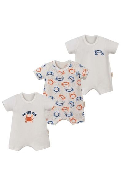 NECİXS BEBEE YENGEÇ ÜÇLÜ KISA TULUM SET Ekru