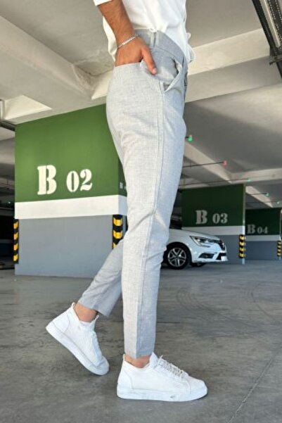 hello7 Erkek Kaliteli Açık Gri Renk Likralı Italyan Kesim Her Ortama Uygun Şık Ve Rahat Kumaş Pantolon
