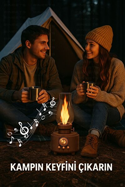 Zineets Gaz Lambası Görünümlü Nostaljik Radyo Fm Bluetooth Hoparlör Vintage Işıklı Usb Sd