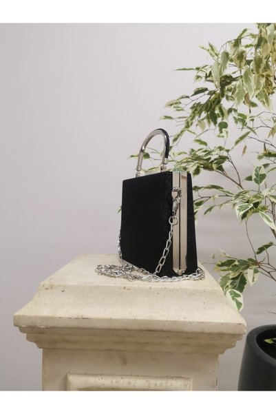 NAZART Women's Black Sand Glitter Evening Dress Clutch Bag