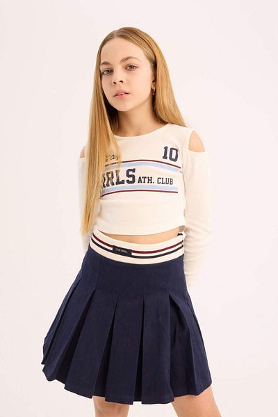 DeFacto Girls Slim Fit Slim Fit Crew Neck Printed Rib Long Sleeve T-Shirt D9920A825Sp