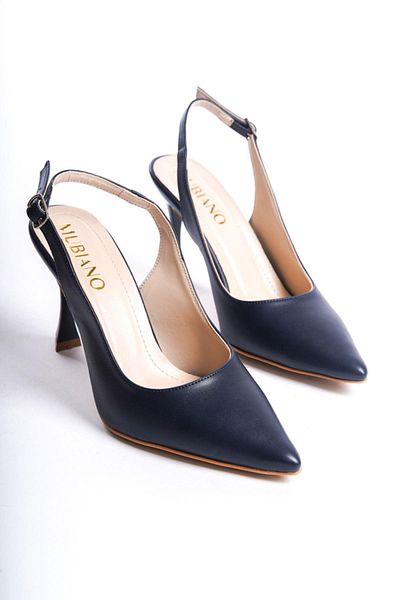 Mubiano MBHRN950-LCV Pantofi cu toc înalt și stiletto pentru femei, cu spatele deschis, cu vârf ascuțit, albastru bleumarin