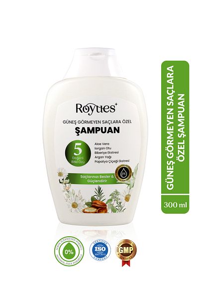 Royues Nourishing Sulfate-Free Shampoo with Argan Oil - Shampoo for Sun-Free Hair - 5 Plant Extracts - 300 ml